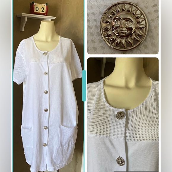 Jordan Taylor White cover up button front house dress women’s size 1X Vintage - Picture 1 of 12